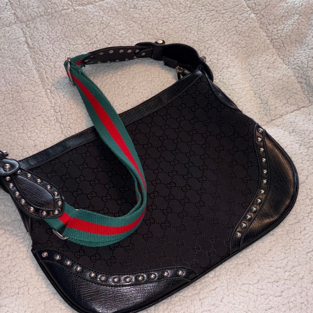 Black Shoulder Bag with Studded Details
